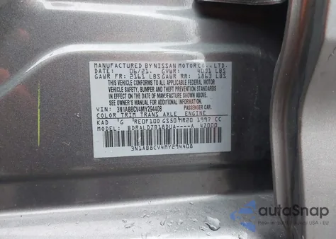 2021 Nissan Sentra Sv Xtronic Cvt z USA, uszkodzony, nr VIN 3N1AB8CV4MY294408